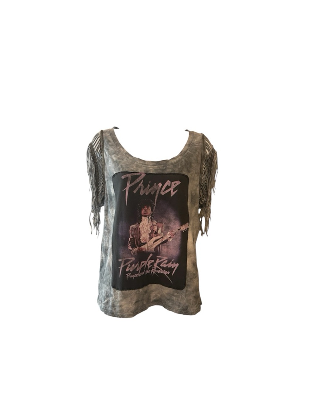 Prince Upcycled Graphic Fringe Sleeve Women's Top - Gray